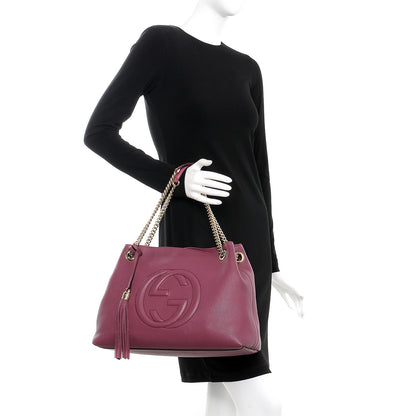 Gucci Pebbled Calfskin Medium Soho Chain Shoulder Bag Peonia Flower 2 of 7