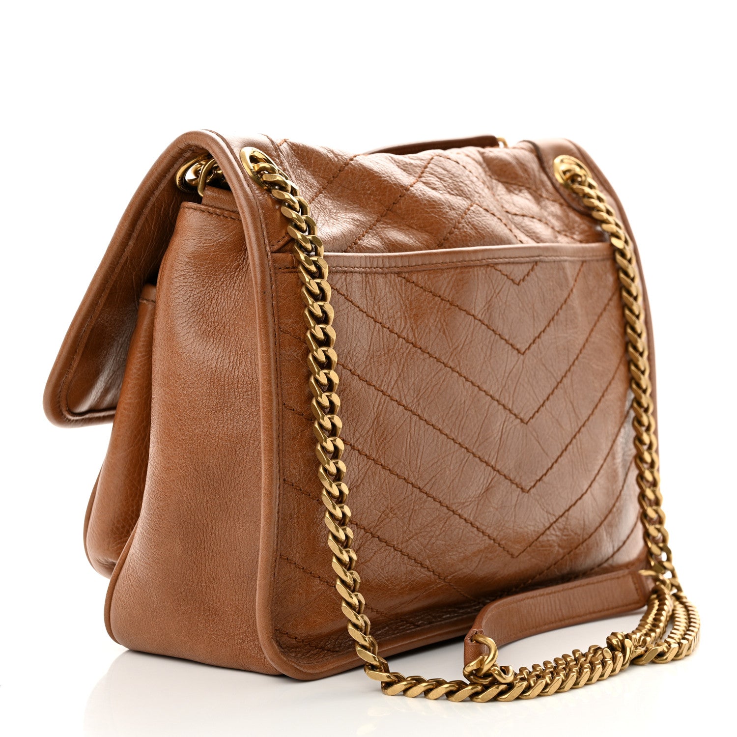 Saint Laurent Crinkled Calfskin Matelasse Monogram Medium Niki Chain Satchel Caramel 3 of 10