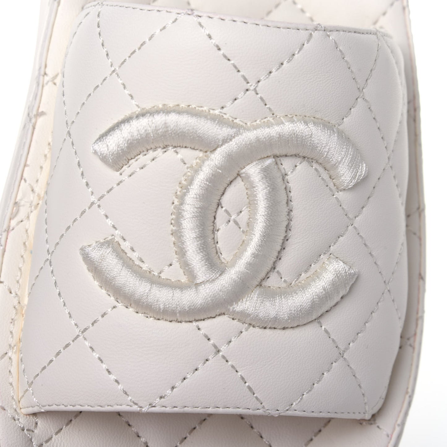 Lambskin Quilted CC Mules Sandals 36 Ivory