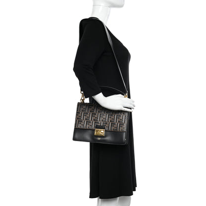 Fendi Vitello Liberty Bi-Color FF 1974 Embossed Chain Strap Kan U Shoulder Bag Black Maya 2 of 11