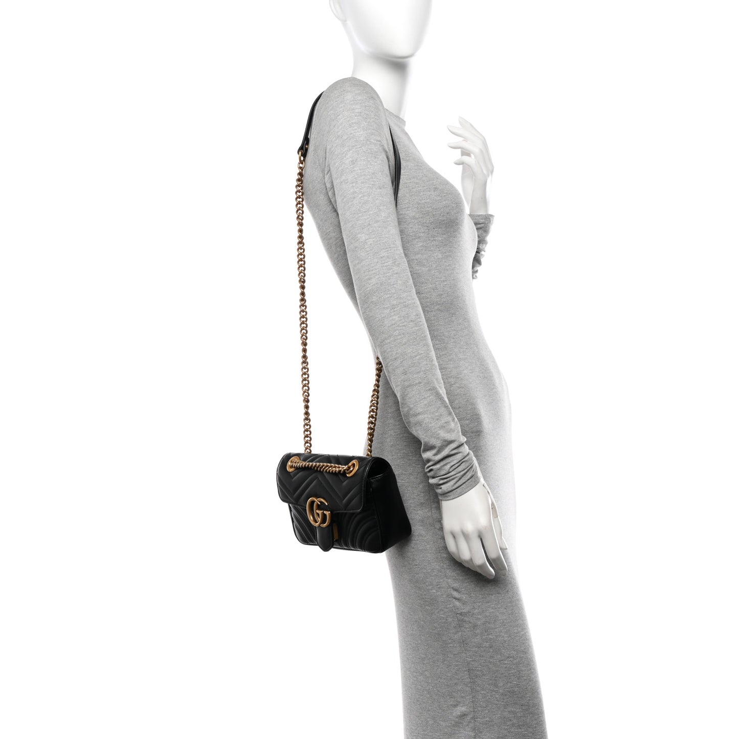 Calfskin Matelasse Mini GG Marmont Shoulder Bag Black