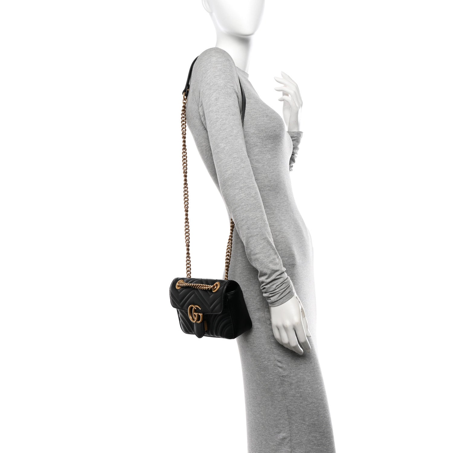 Gucci Calfskin Matelasse Mini GG Marmont Shoulder Bag Black 2 of 11