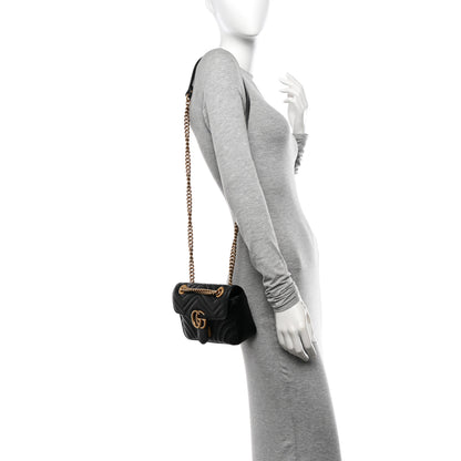 Gucci Calfskin Matelasse Mini GG Marmont Shoulder Bag Black 2 of 11