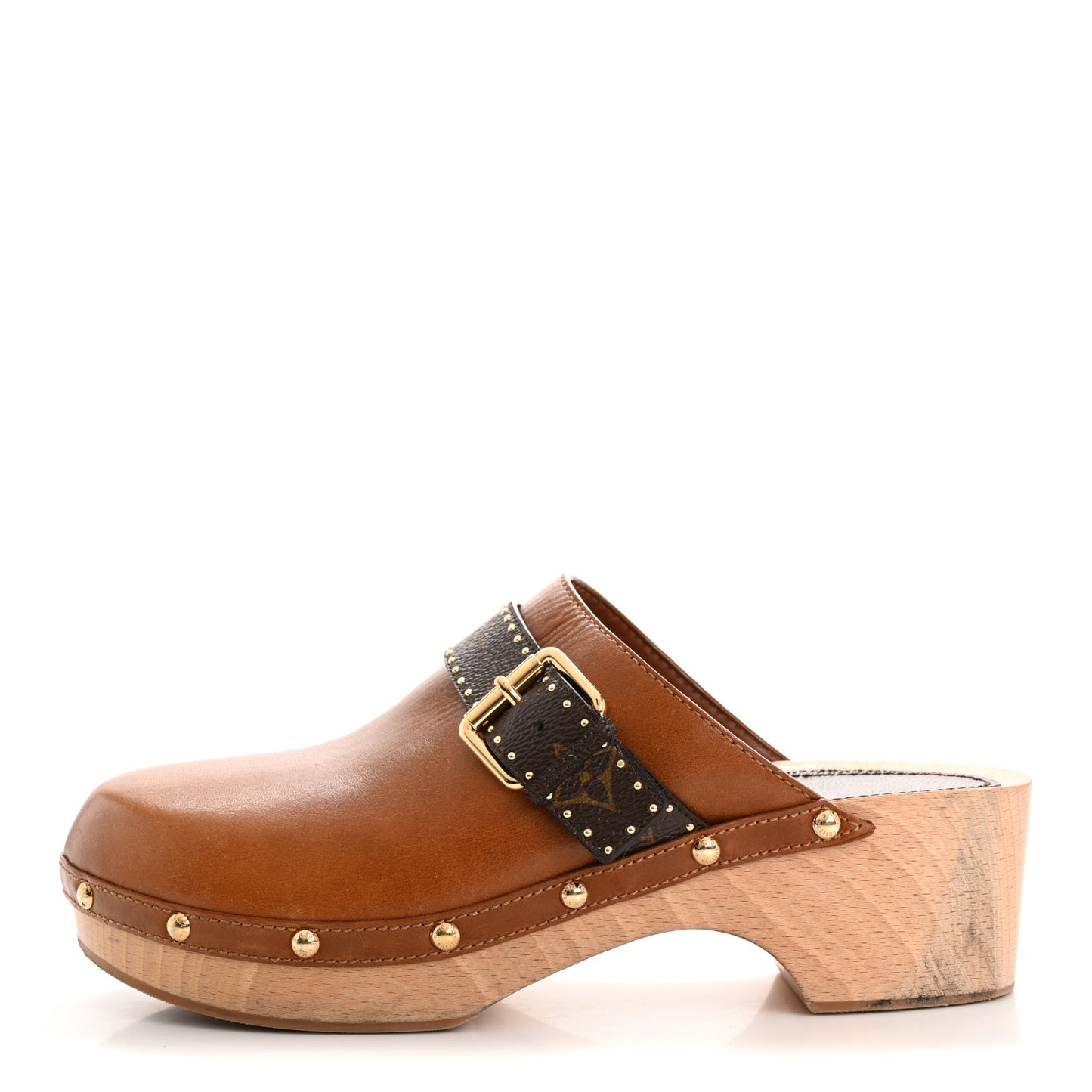 Calfskin Patent Monogram Cottage Clog Mules 41 Brown