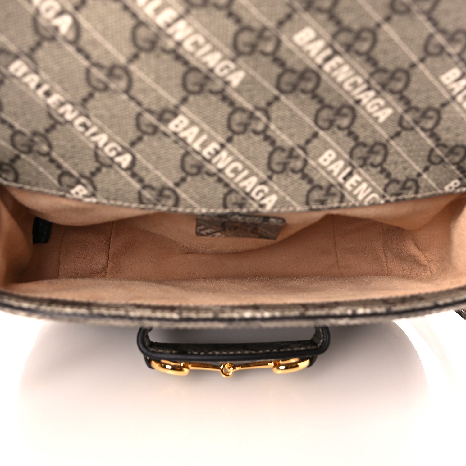 Gucci X BALENCIAGA GG Supreme Monogram Web Logo Print Mini Horsebit 1955 Shoulder Bag Beige Ebony 5 of 11
