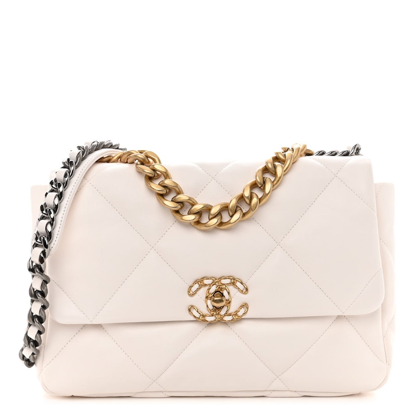 Lambskin Quilted Large Chanel 19 Flap White