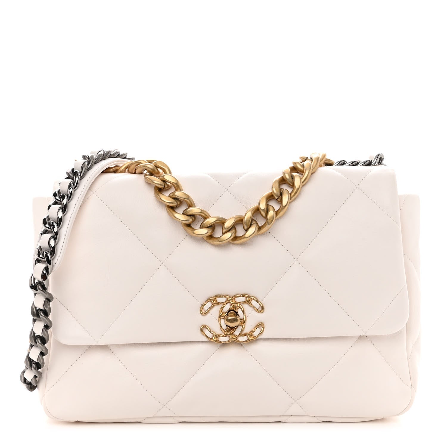 Chanel Lambskin Quilted Large Chanel 19 Flap White 1 of 9