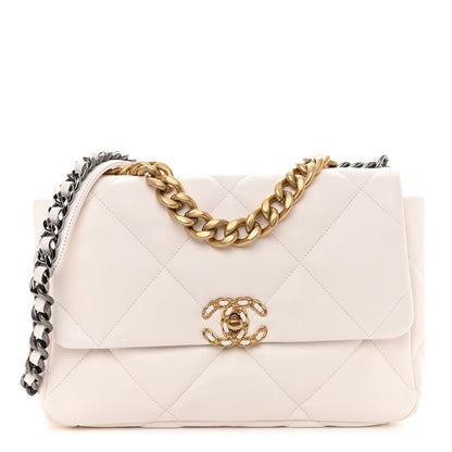 Chanel Lambskin Quilted Large Chanel 19 Flap White 1 of 9