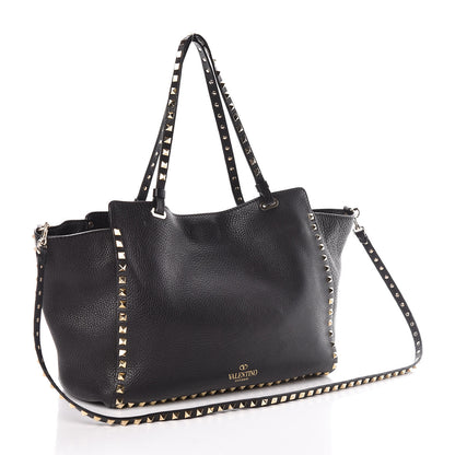 Valentino Garavani Alce Printed Calfskin Medium Rockstud Tote Black 4 of 10