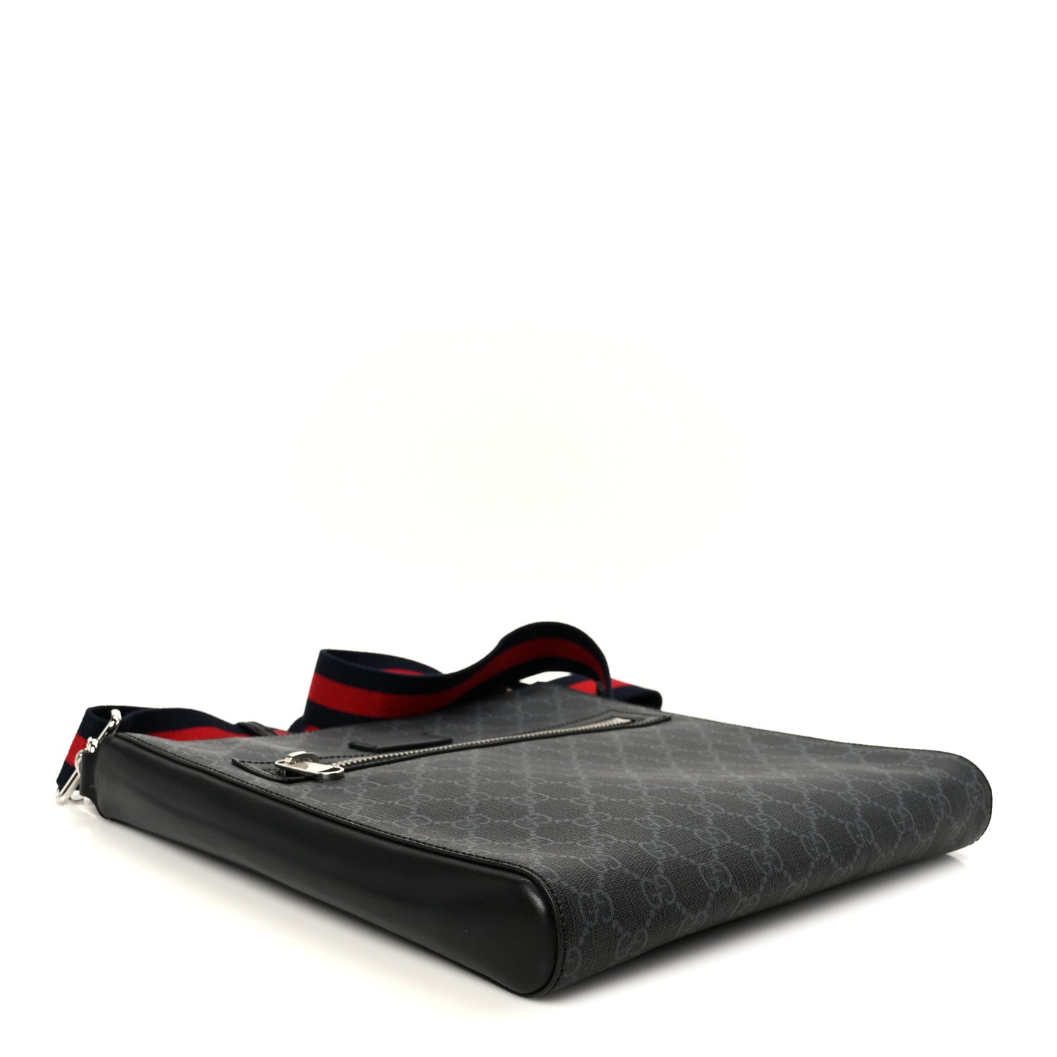 Gucci GG Supreme Monogram Appia Calfskin Web Flat Messenger Bag Black Grey 4 of 11