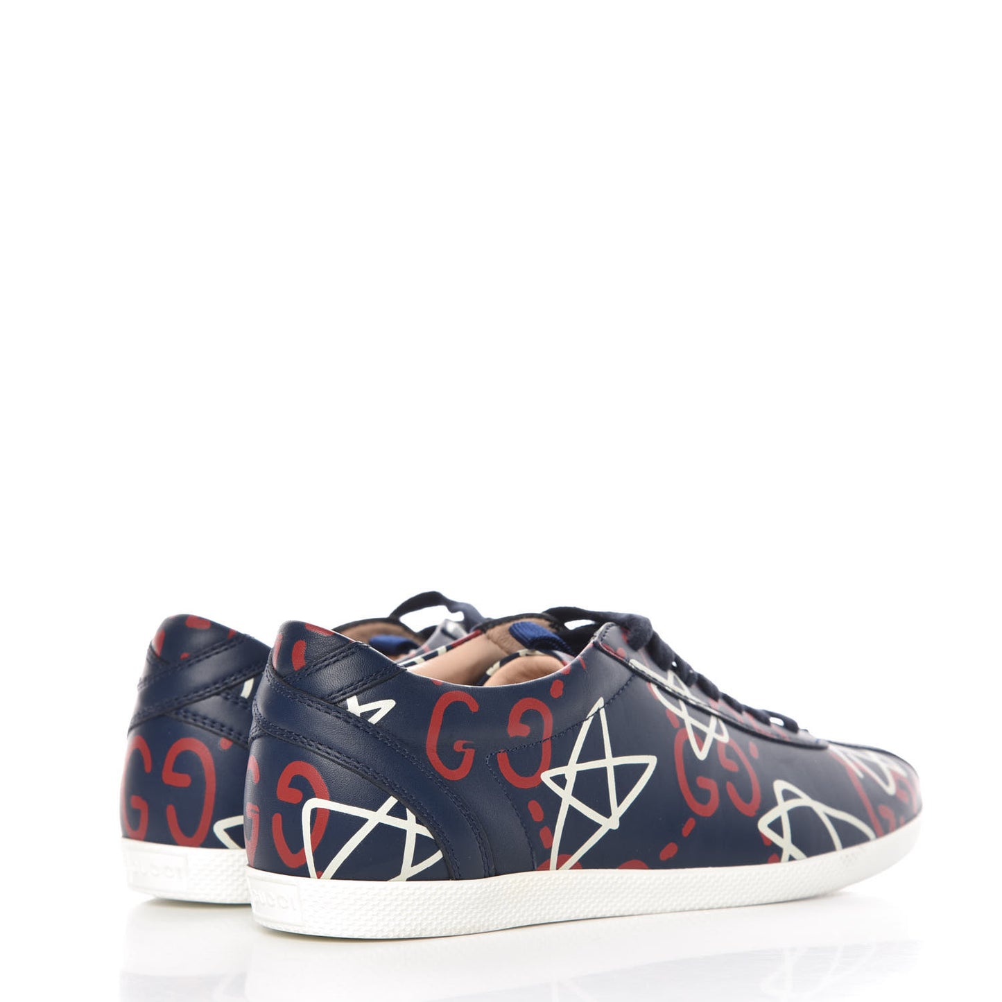 Calfskin GucciGhost Print Womens Low Top Sneakers 37.5 Blue Agata Hibiscus Red