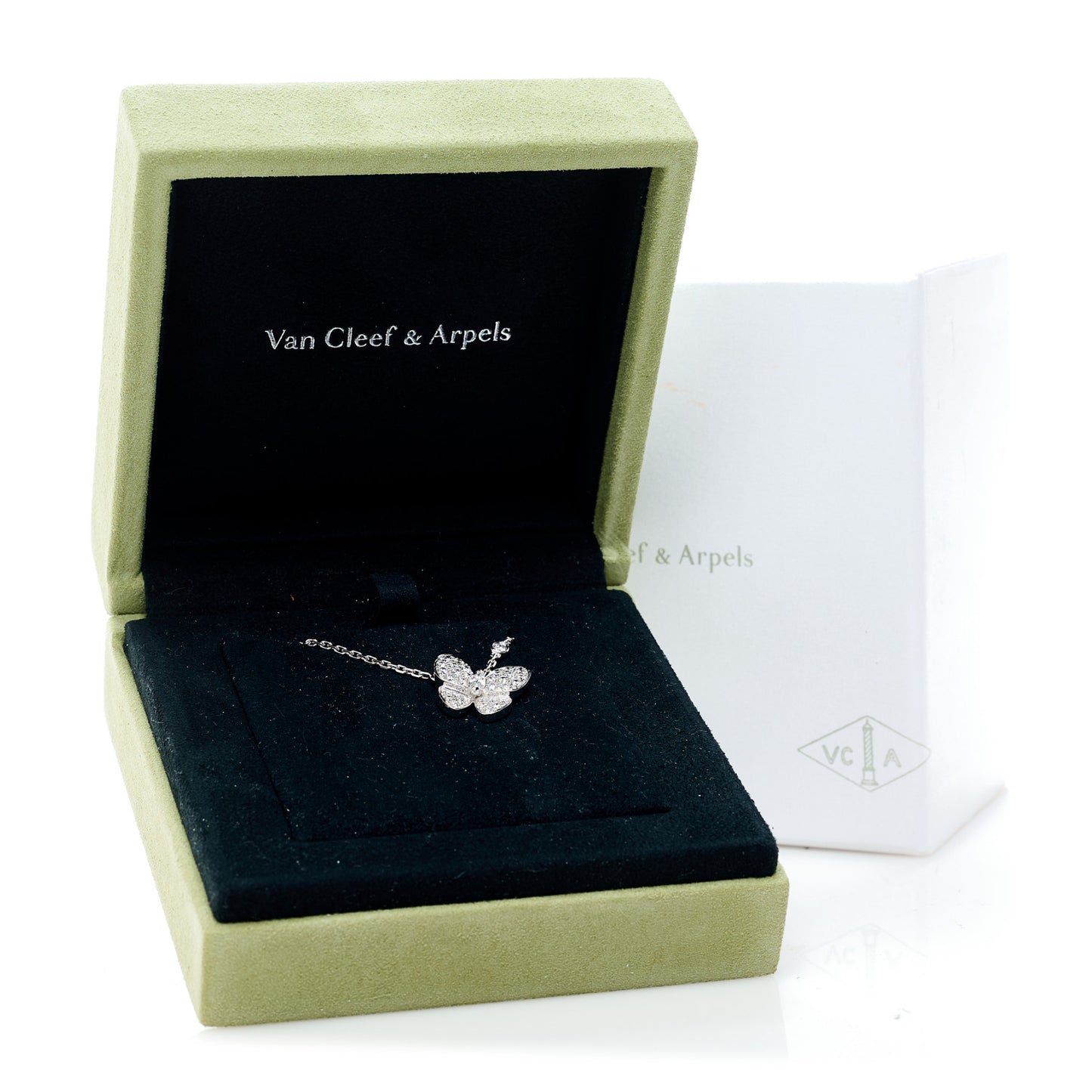 18K White Gold Diamond Two Butterfly Pendant Necklace