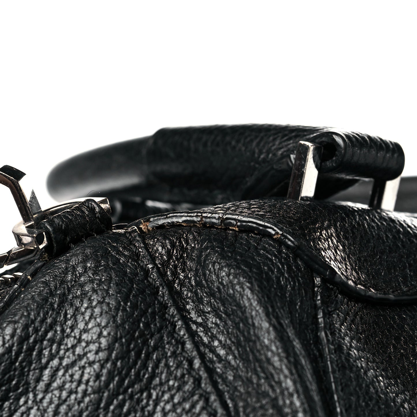 Pebbled Calfskin Large Emile Black Silver Hardware