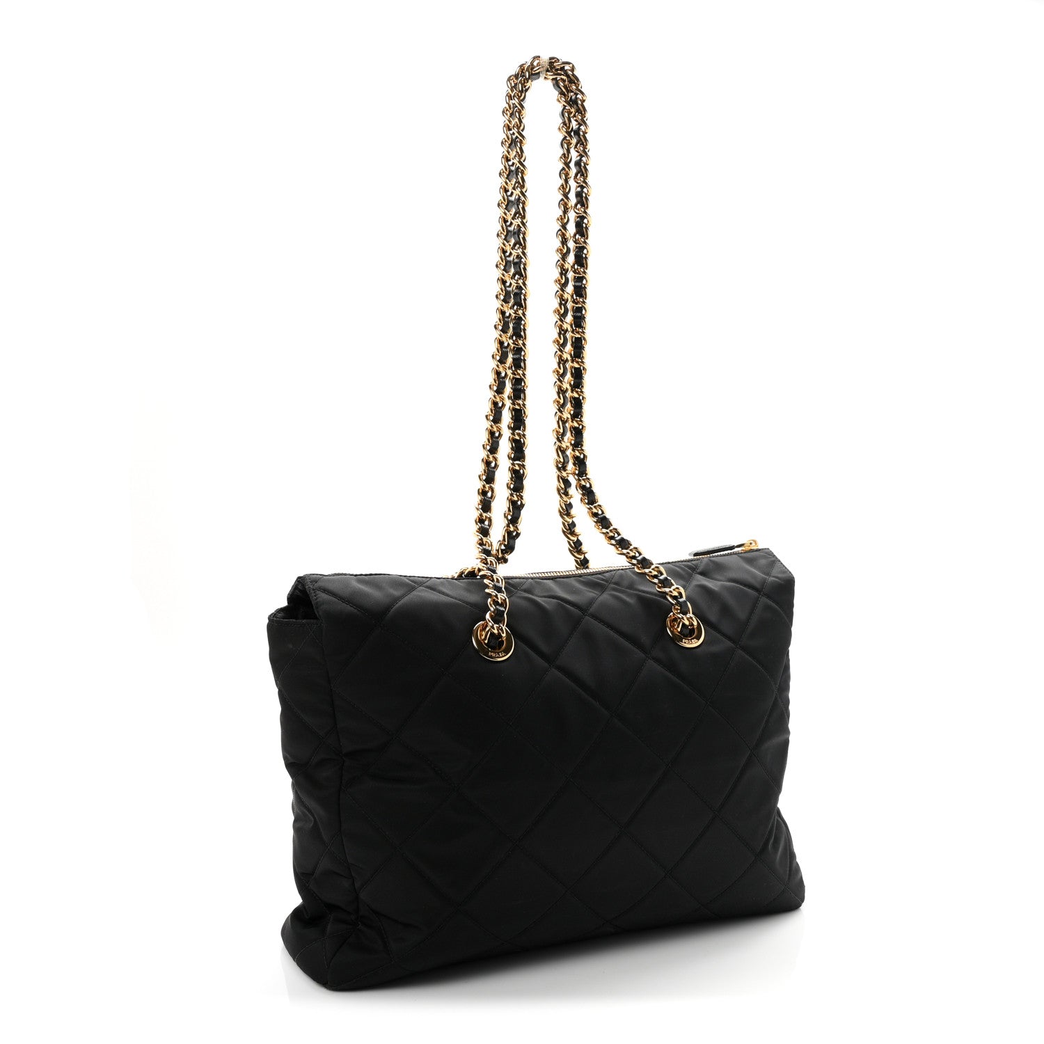 Prada Re-Nylon Stitched Re-Edition 1995 Chaine Medium Tote Bag Black 2 of 9