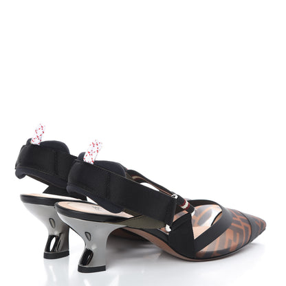 Fendi Technical Mesh FF Colibri 55mm Slingback Pumps 39 Tobacco Moro Bordeaux Black Militare 4 of 8