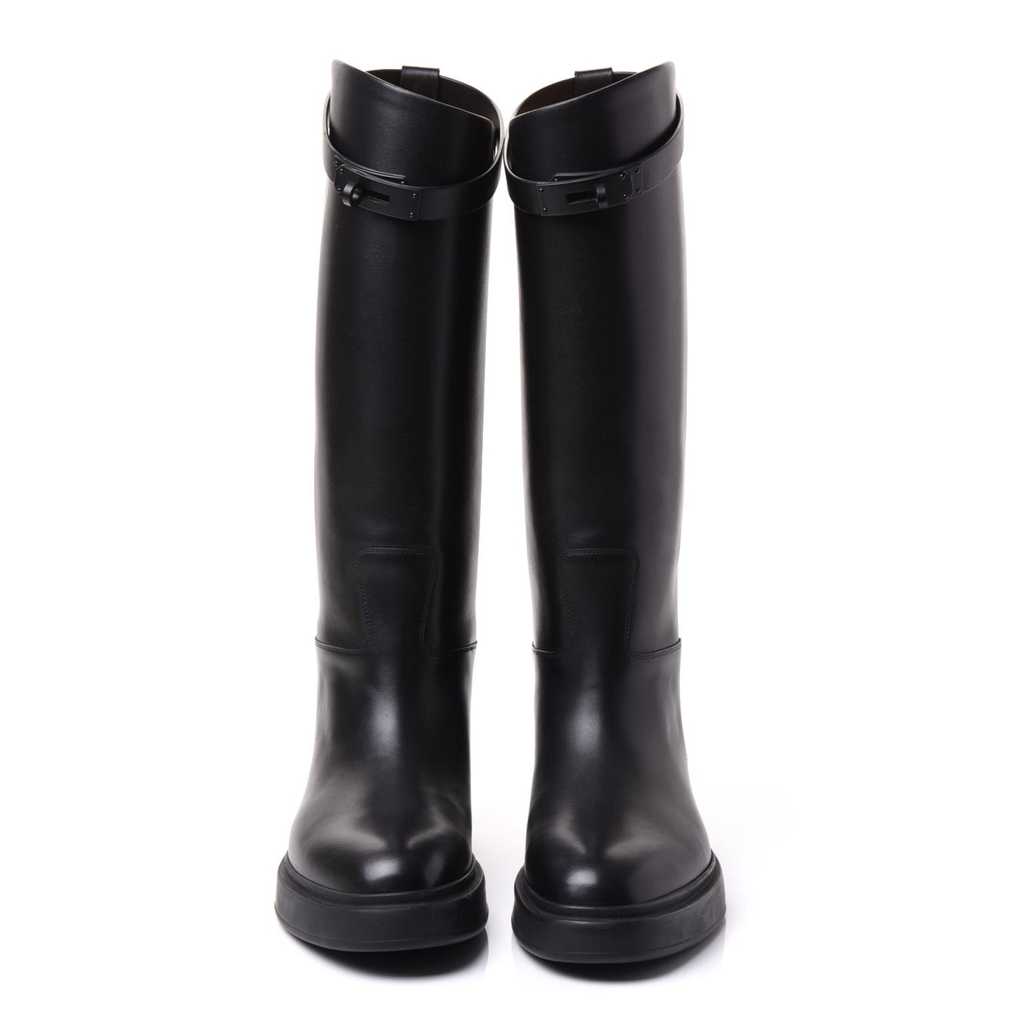 Calfskin Variation Monochromatic Boots 37 Black