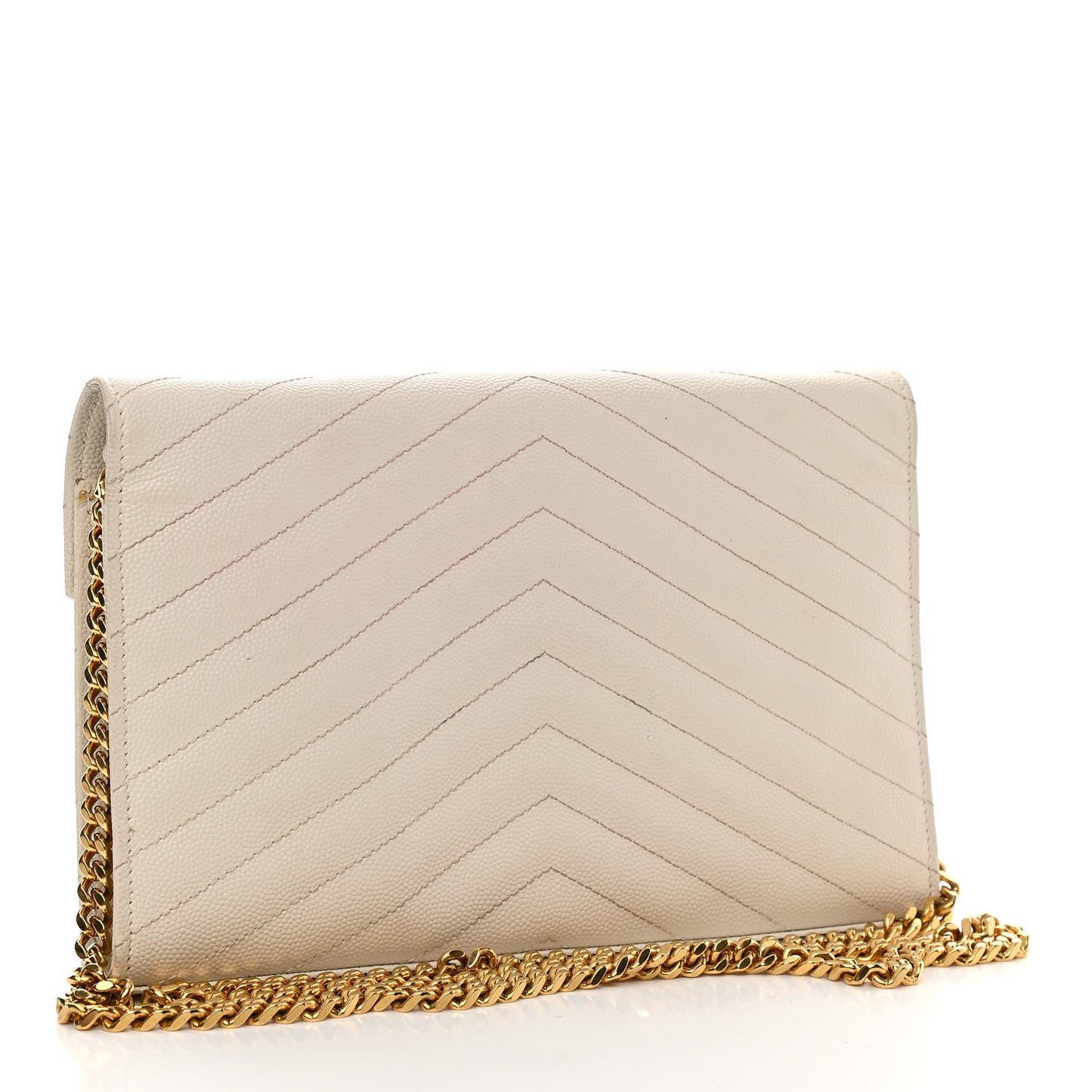 Grain De Poudre Matelasse Chevron Monogram Chain Wallet White