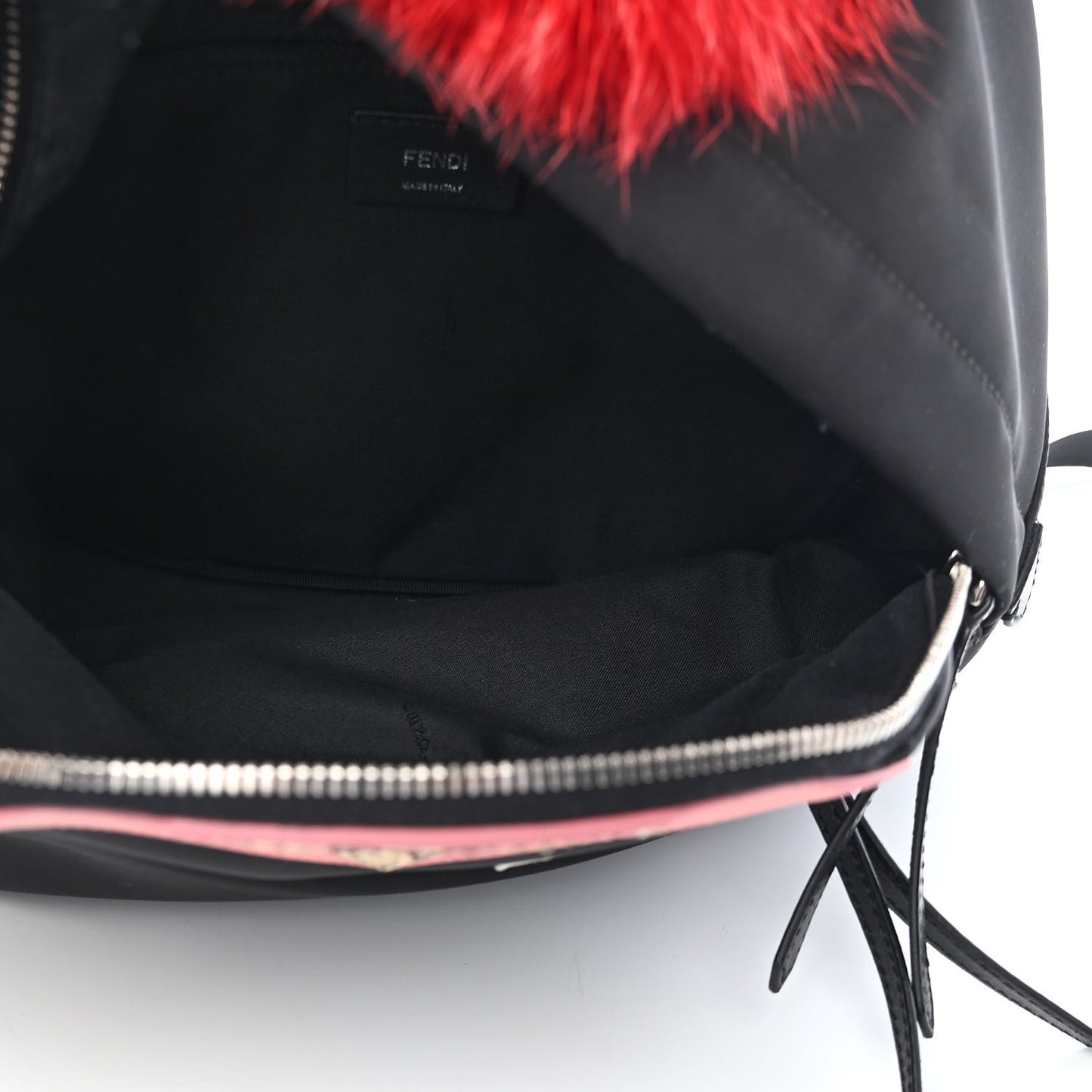 Nylon Vitello Dolce Elaphe Fox Fur Monster Eyes Backpack Black Natural Bordeaux Multicolor