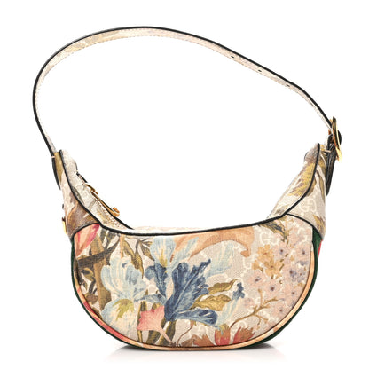 Gucci GG Supreme Monogram Water Flora Web Mini Ophidia Half Moon Hobo Beige White Multicolor 1 of 9
