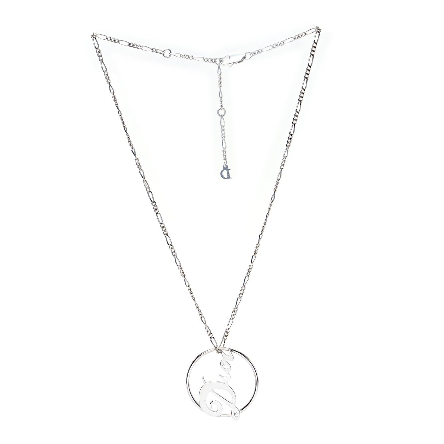 Metal Logo Round Necklace Silver