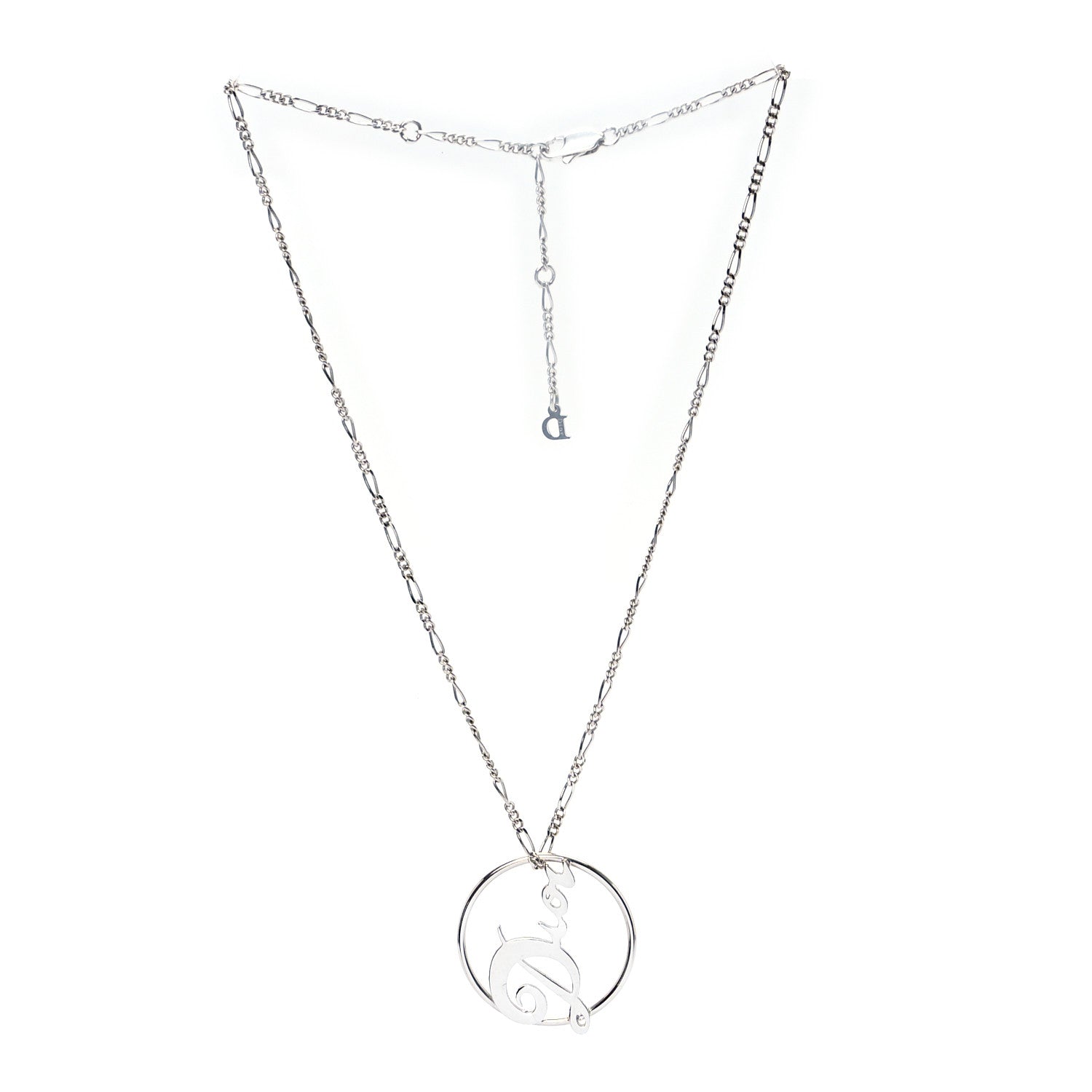 Christian Dior Metal Logo Round Necklace Silver 3 of 4