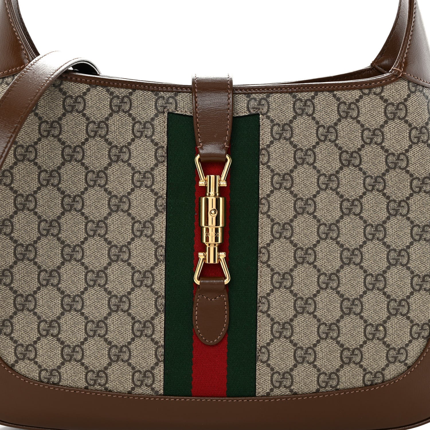 Gucci GG Supreme Monogram Azalea Calfskin Web Medium Jackie 1961 Hobo Beige Ebony Brown Sugar 8 of 10