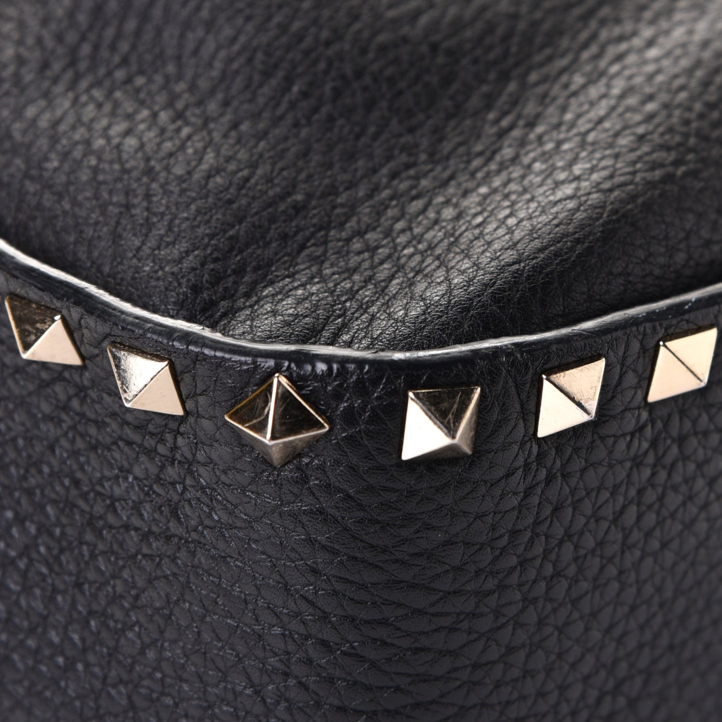 Grained Calfskin Rockstud Bucket Bag Black