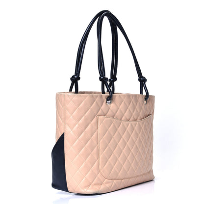 Chanel Calfskin Quilted Large Cambon Tote Beige Black 3 of 12