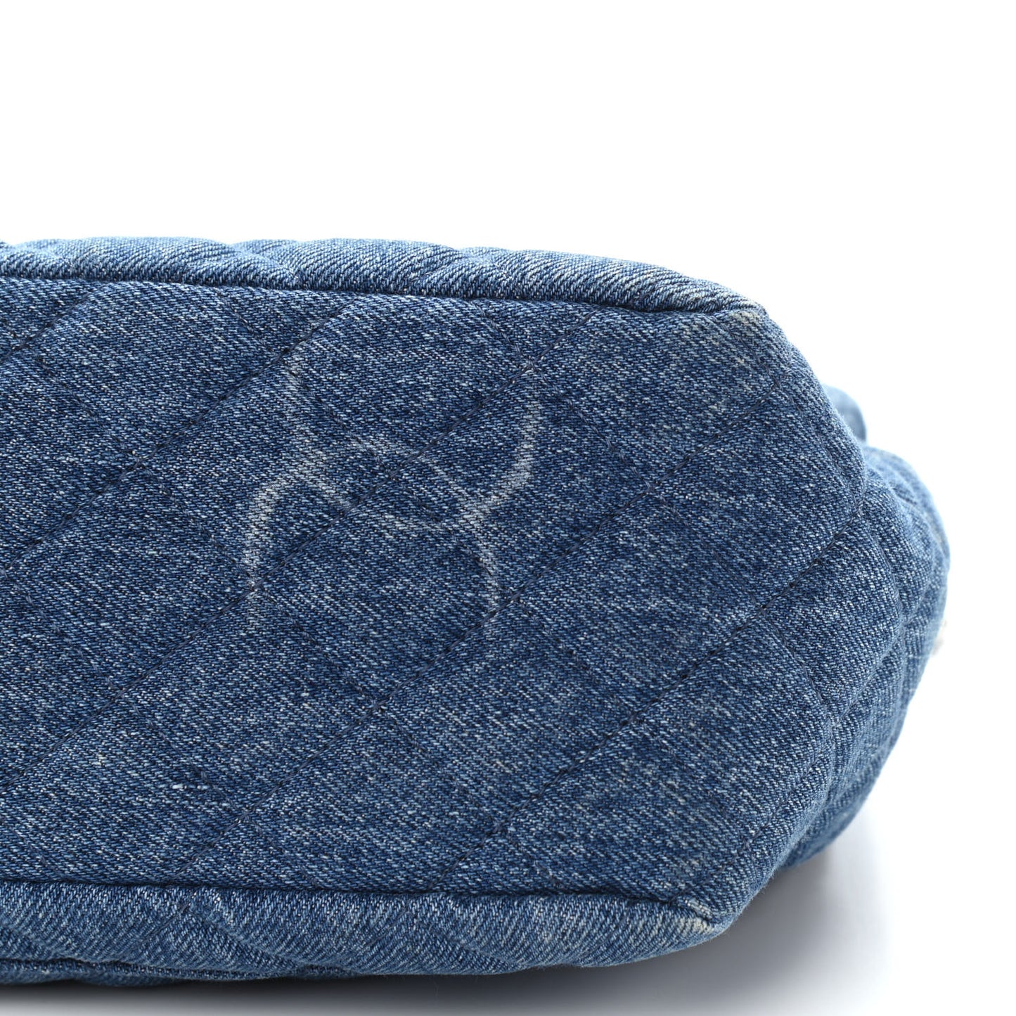 Denim Quilted CC Print Jumbo Single Flap Blue