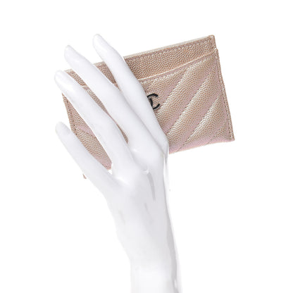 Chanel Metallic Caviar Chevron Quilted Card Holder Light Gold 2 of 8