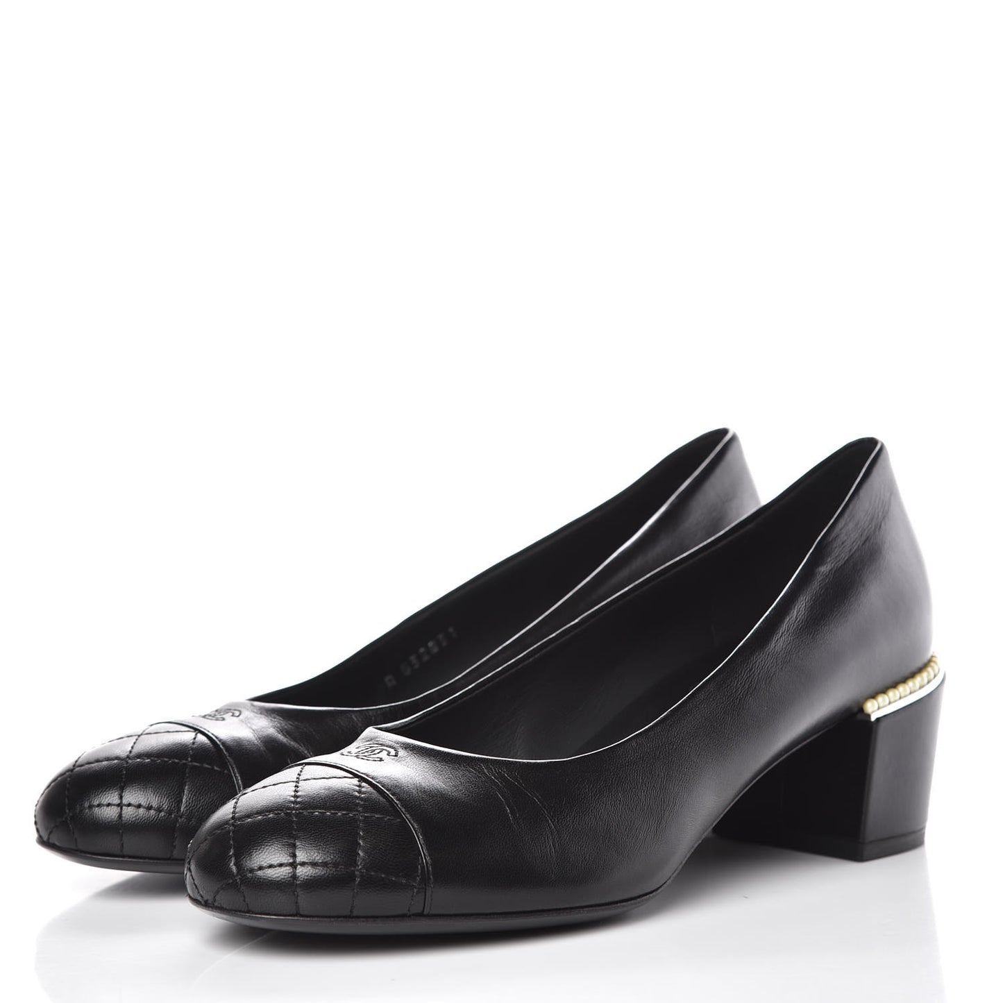 Lambskin Pearl Cap Toe Pumps 38.5 Black
