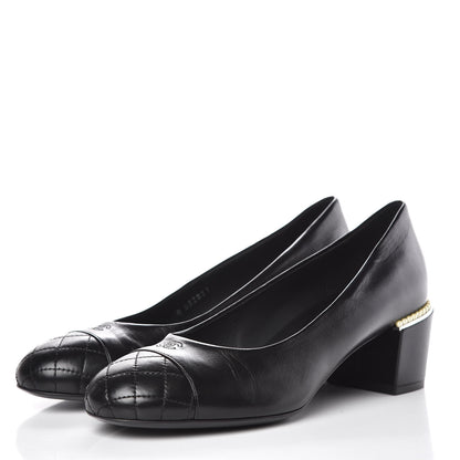 Chanel Lambskin Pearl Cap Toe Pumps 38.5 Black 3 of 10