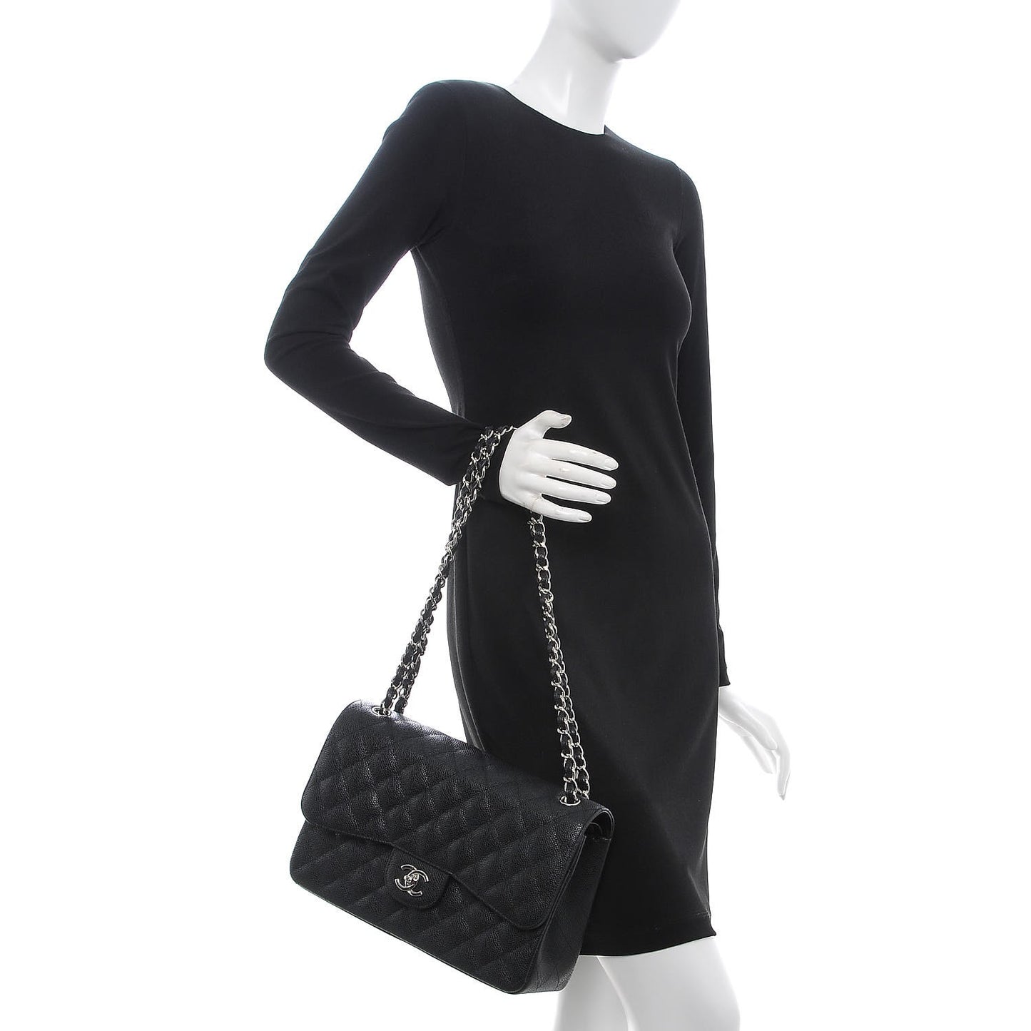 Caviar Quilted Jumbo Double Flap Black