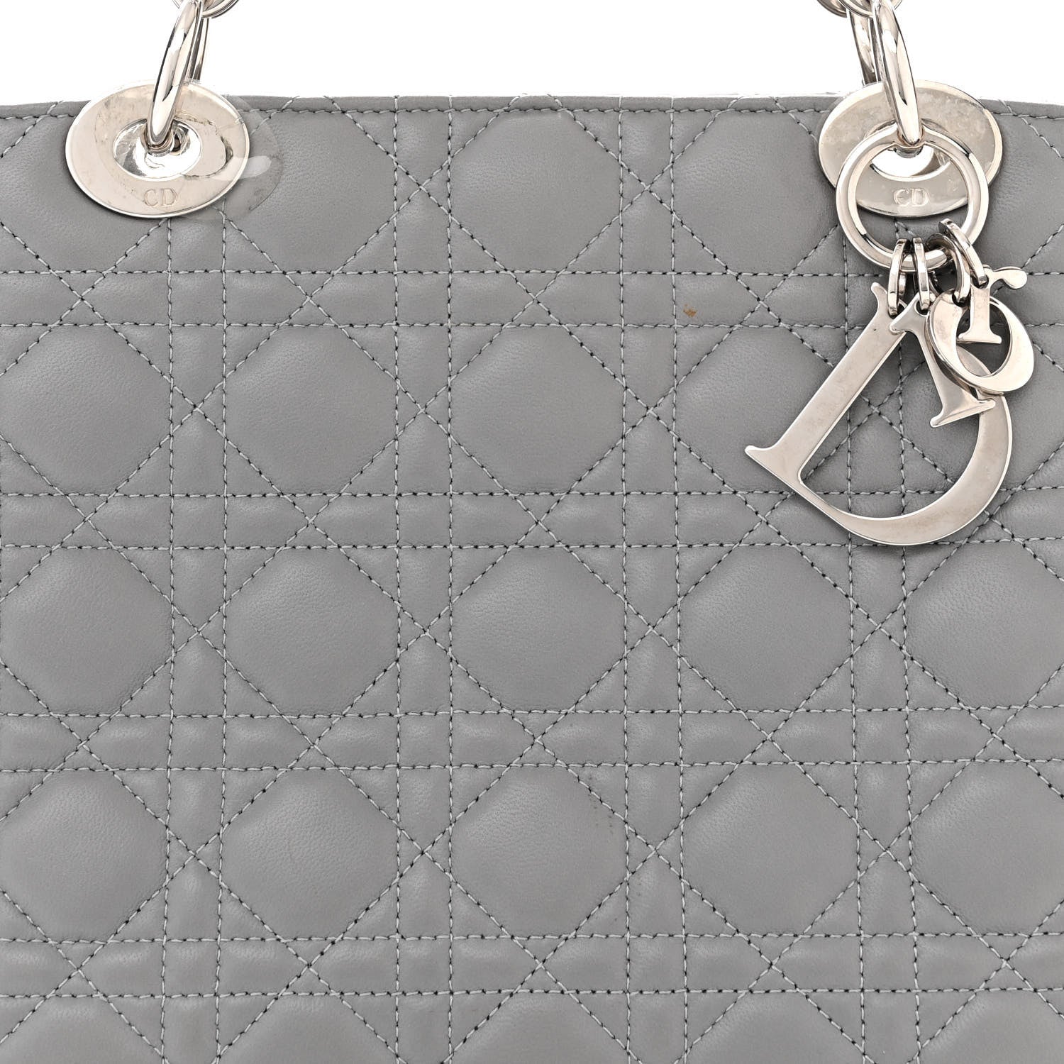 Christian Dior CHRISTIAN DIOR Lambskin Cannage Small Dior Soft Zipped Shopping Tote Grey 9 of 14