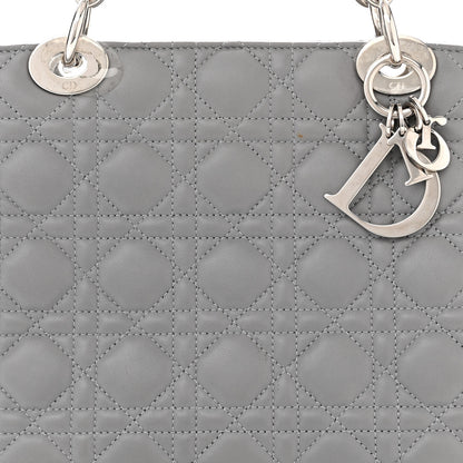 Christian Dior CHRISTIAN DIOR Lambskin Cannage Small Dior Soft Zipped Shopping Tote Grey 9 of 14