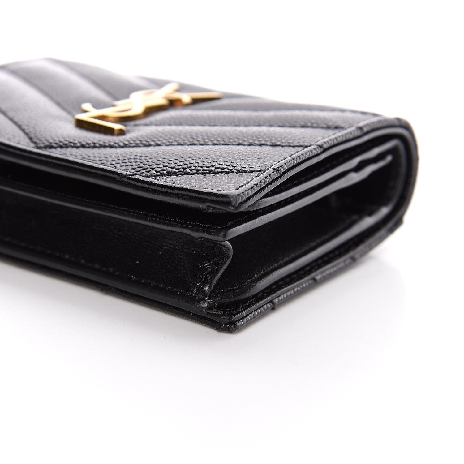 Saint Laurent Grain De Poudre Matelasse Chevron Monogram Card Case Black 9 of 10
