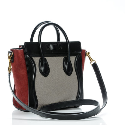 Celine Bullhide Calfskin Suede Nano Tri-Color Luggage Dark Ruby 3 of 7