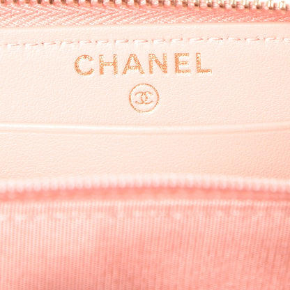 Chanel Caviar Camellia Embossed Small Zip Around Wallet Pink 7 of 11