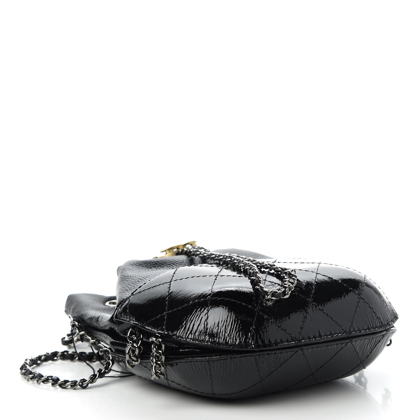 Patent Goatskin Quilted Small Gabrielle Bucket Black