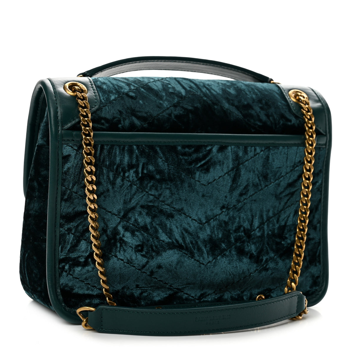 Saint Laurent Velvet Monogram Matelasse Baby Niki Chain Satchel Dark Green 3 of 12