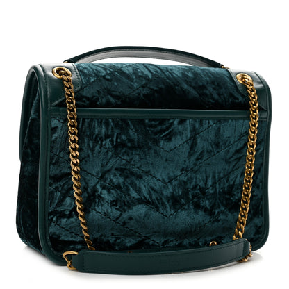 Saint Laurent Velvet Monogram Matelasse Baby Niki Chain Satchel Dark Green 3 of 12