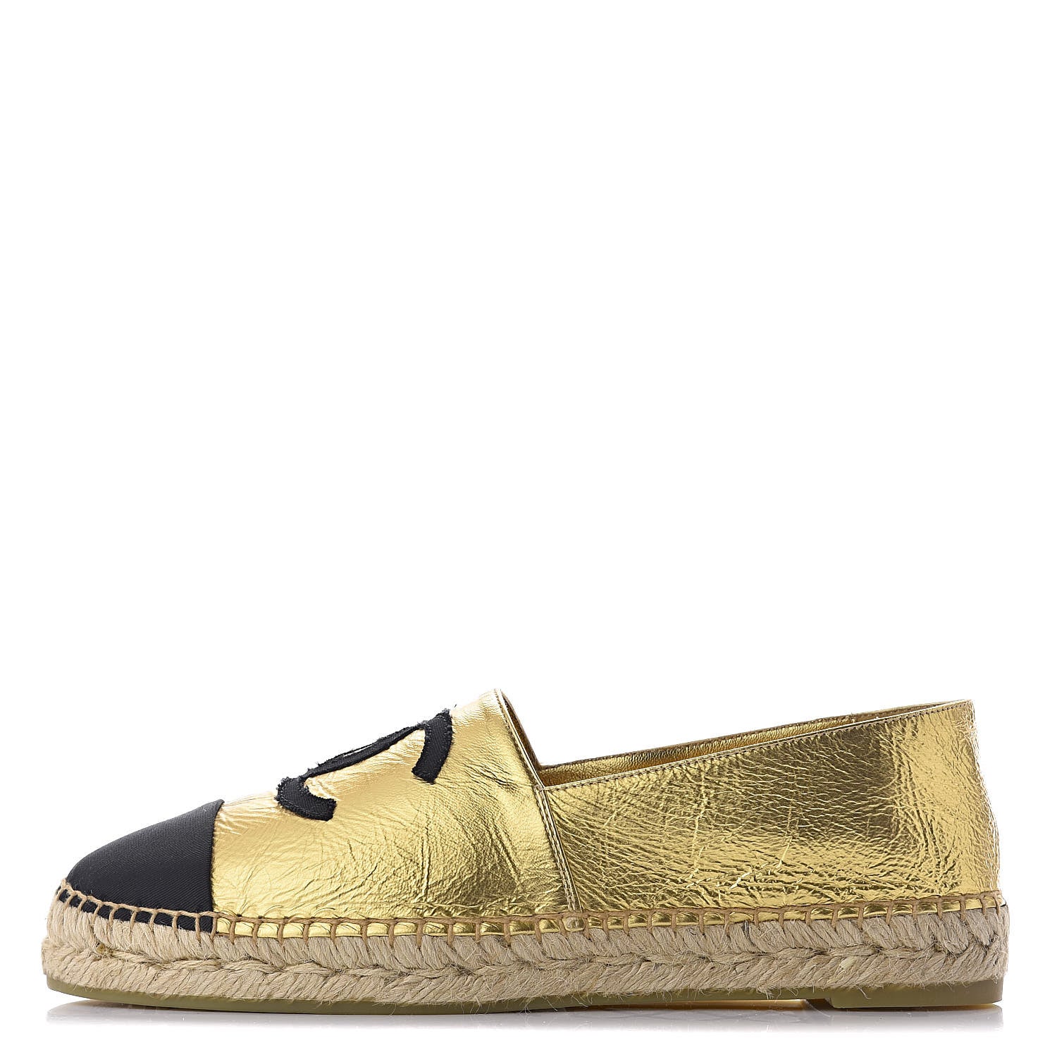 Chanel Metallic Lambskin Grosgrain CC Espadrilles 39 Gold Black 1 of 10