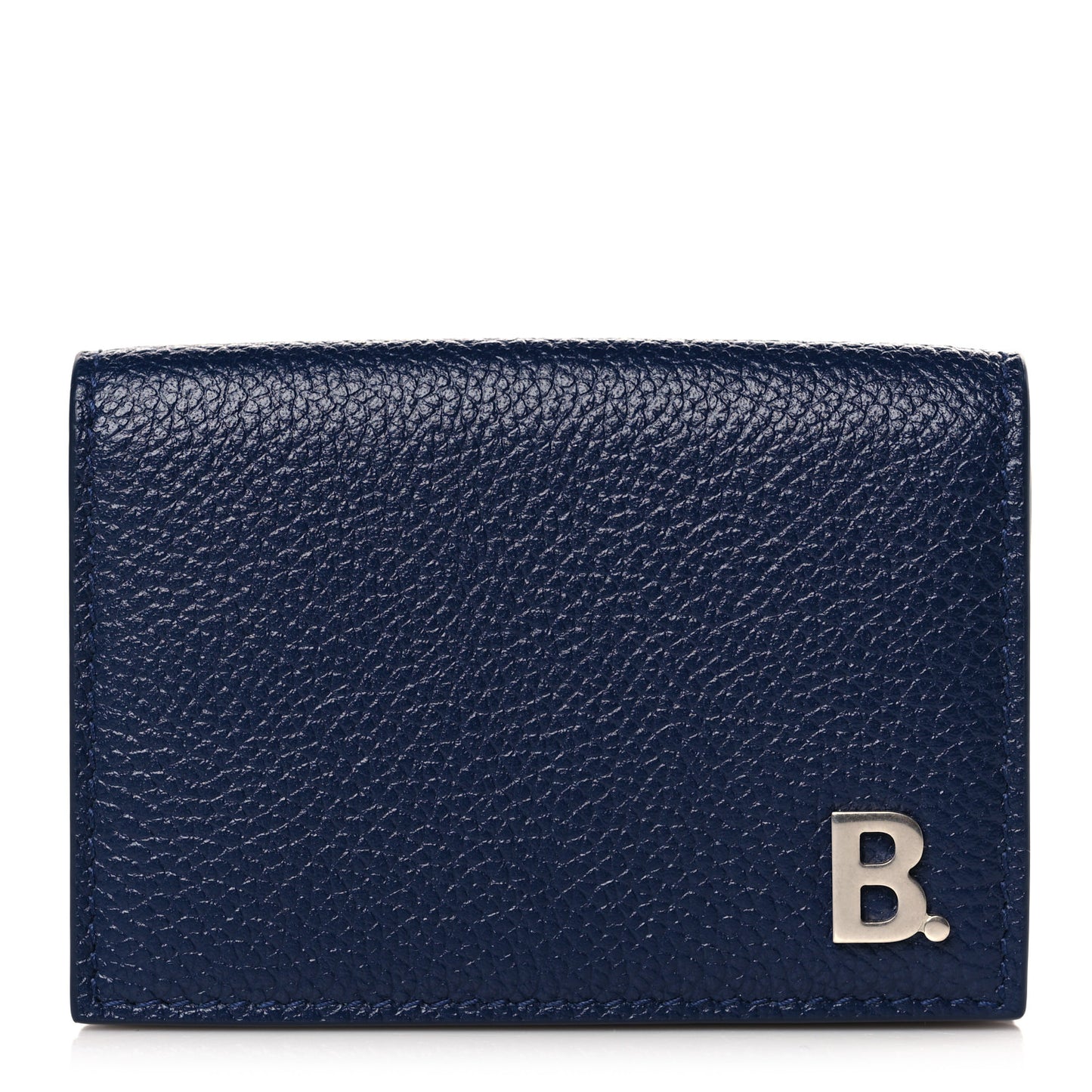 Grained Calfskin Men's Mini B Trifold Wallet Navy
