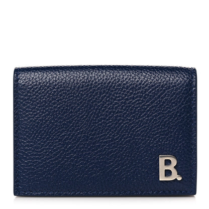 Balenciaga Grained Calfskin Men's Mini B Trifold Wallet Navy 1 of 7