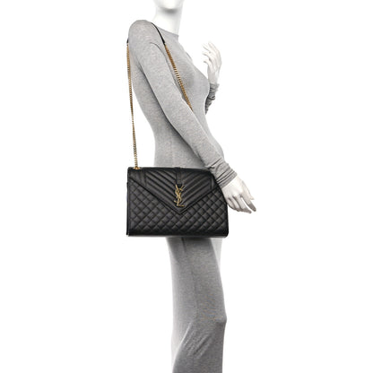 Saint Laurent Grain De Poudre Textured Mixed Matelasse Large Triquilt Monogram Satchel Black 3 of 11