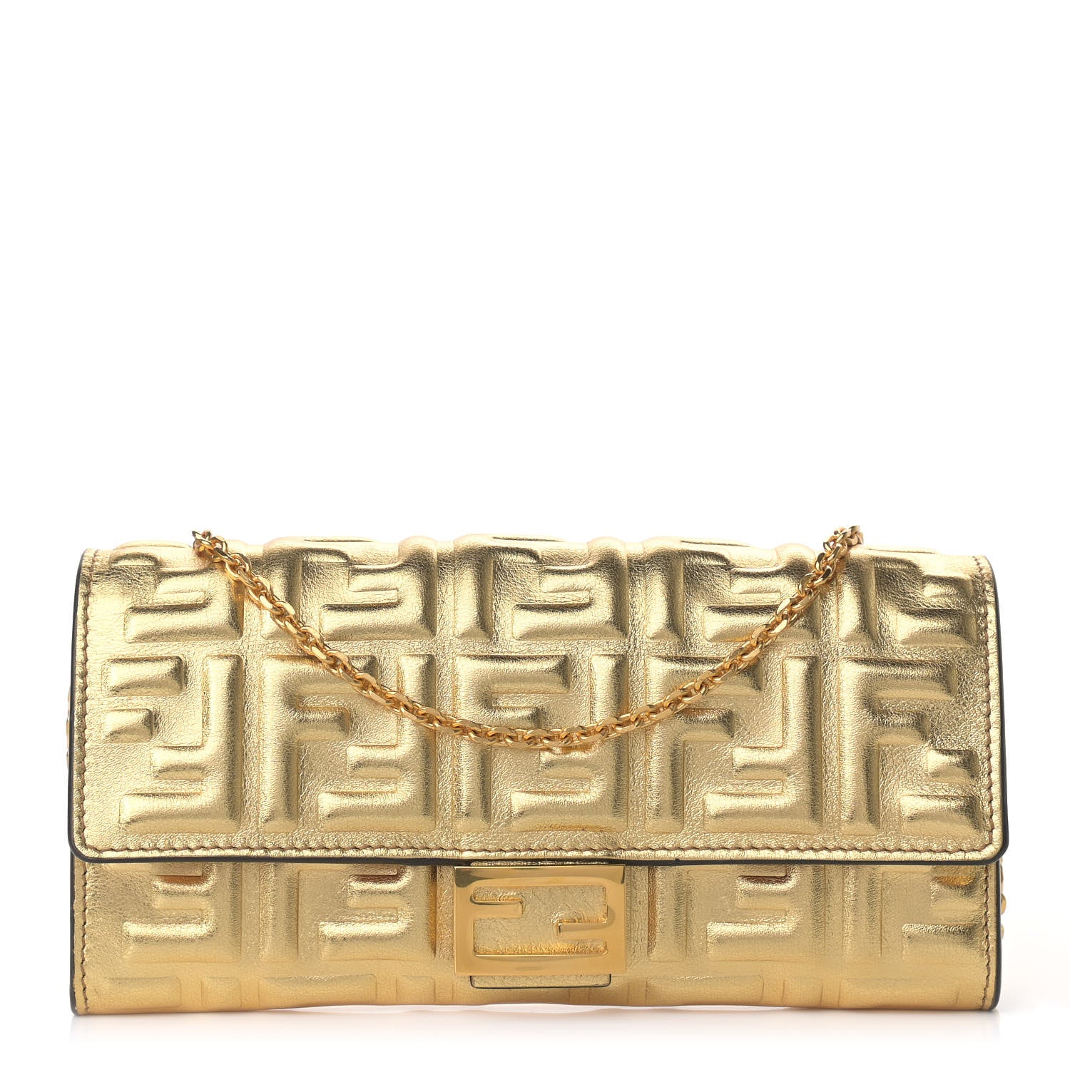 Fendi Vitello Catalan Mirror FF 1974 Embossed Continental Wallet on Chain Gold 1 of 9