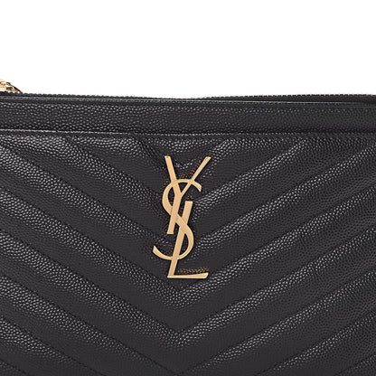 Saint Laurent Grain De Poudre Chevron Monogram Bill Pouch Black 7 of 9