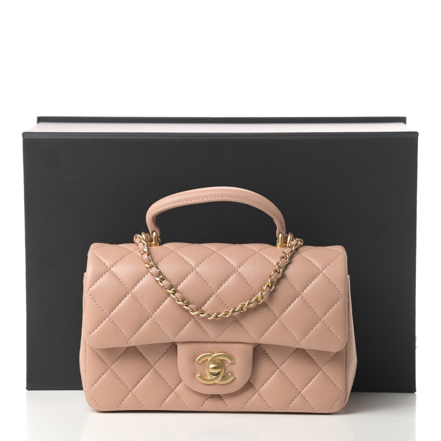Chanel Lambskin Quilted Mini Top Handle Rectangular Flap Beige 10 of 10
