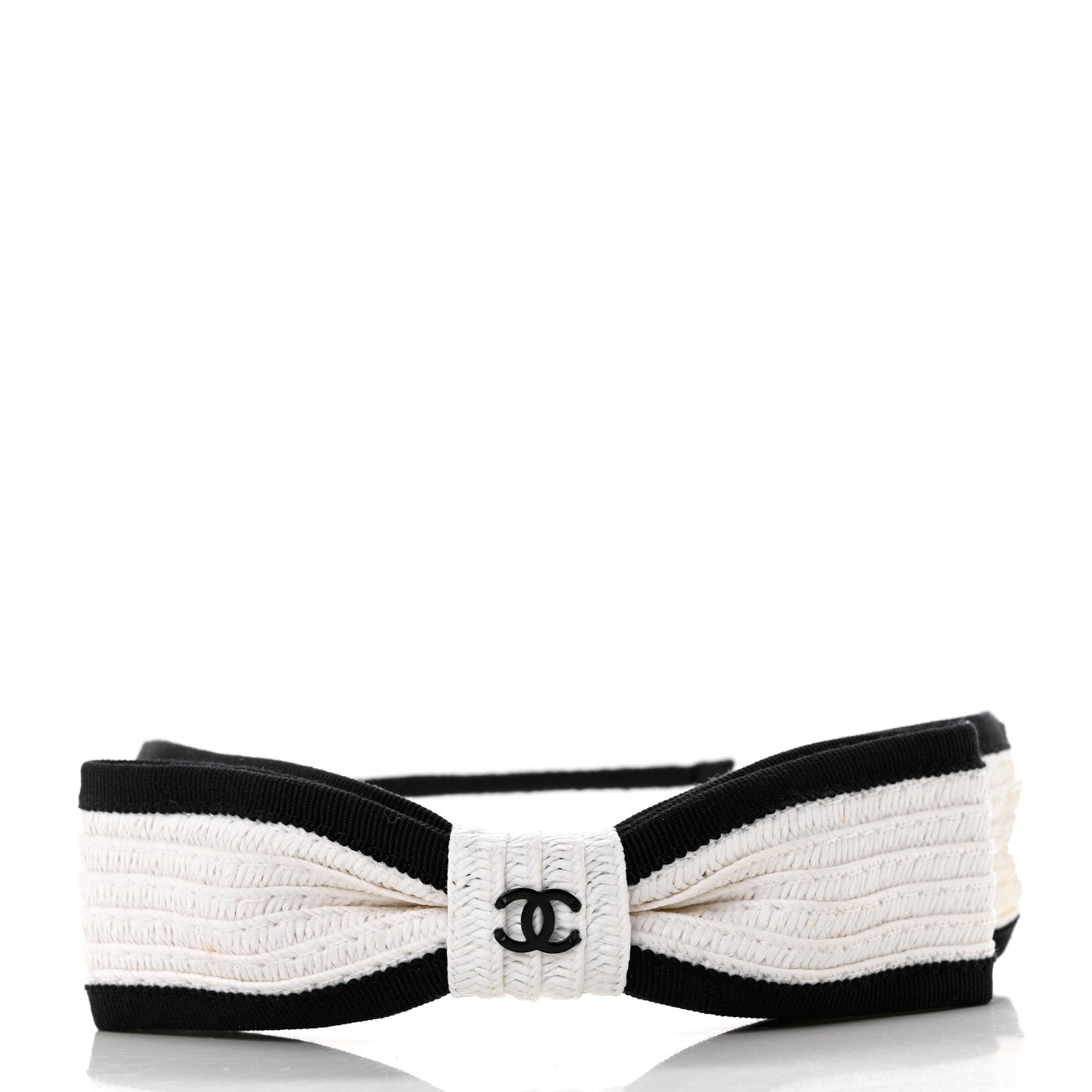 Chanel Raffia Bow CC Headband Black White 3 of 7