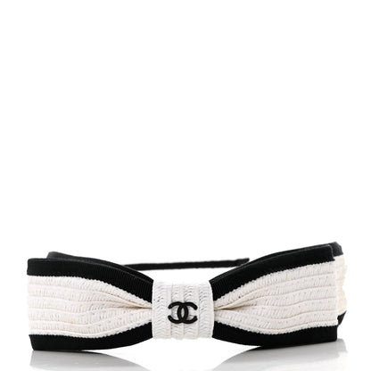 Chanel Raffia Bow CC Headband Black White 3 of 7